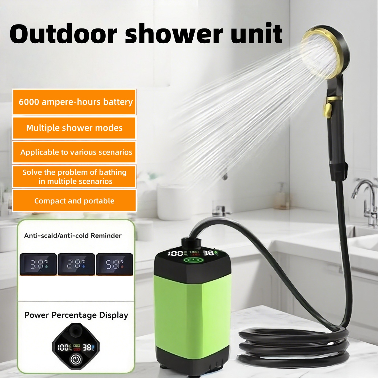 Outdoor Adventure Trips - Unidad de Ducha Eléctrica Portátil para